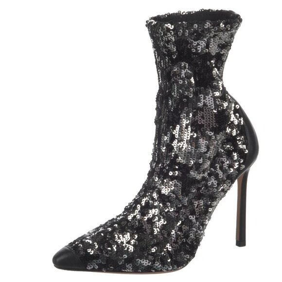 NEW Jimmy Choo 5 Ricky 85 Sequin Ankle Sock Boots Pointed Toe Stiletto Black - Picture 4 of 7